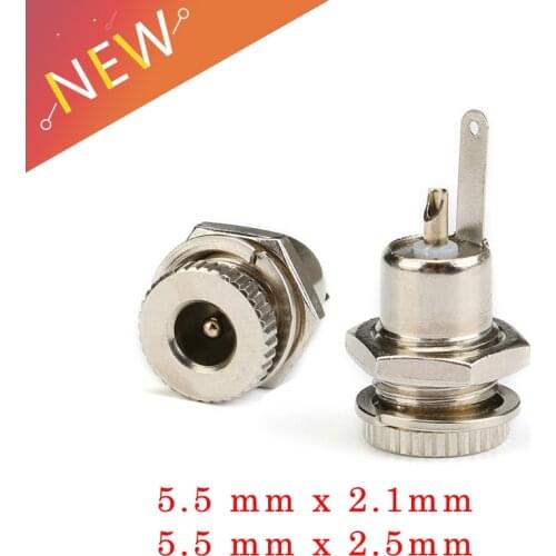 5pce/LOT DC099 5.5 mm x 2.1mm DC Power Jack Socket Female Panel Mount Connector Metal DC-099 Open Hole 11MM 5.5*2.1 5.5*2.5