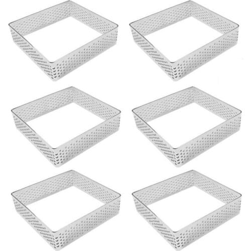 6PCS Square Stainless Steel Porous Tart Ring Bottom Tower Pie Cake Mould Baking Tools French Baking Household Tart Ring