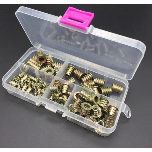 70Pcs/set M4/M5/M6 Zinc Alloy Thread For Wood Insert Nut Flanged Hex Drive Head Furniture Nuts Assortment Kit