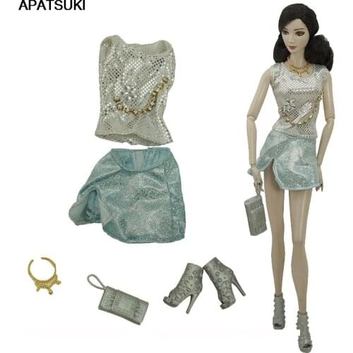 1/6 Dolls Accessories Toys Fashion Doll Outfits For Barbie Boots Necklace Shirt Skirt Purse for Barbie Doll Clothes Set