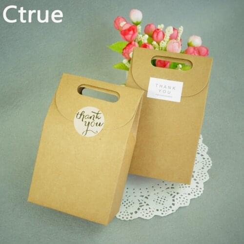 Ctrue 20Pcs Kraft Paper Candy Box with thank you tag Sticker wedding favor and Gift for Guests Packaging Boxes wedding souvenirs