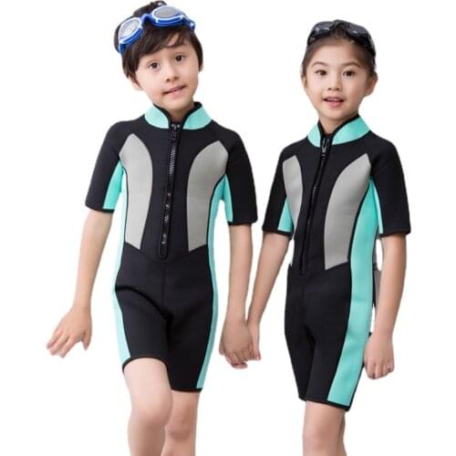 Hisea 2mm Neoprene Short Sleeves Kids Wetsuits Diving Suits for Boys/Girls Children Rash Guards One Pieces Surfing Swim Snorkel
