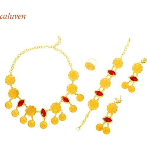 Ethiopian/Eritrea/Habesha/Africa/Middle East/Iran Bridal white Stone Gold Color Arab Engagement Party Jewelry Sets wedding Gift