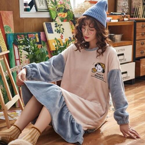 Coral Velvet Nightgown Womens Flannel Pyjamas Female Nightdress Spring Autumn Winter Set