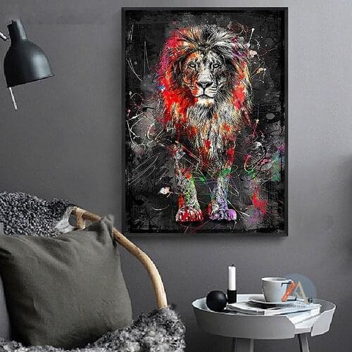 Colorful lion graffiti canvas painting abstract animal wall art posters and prints home decor pictures