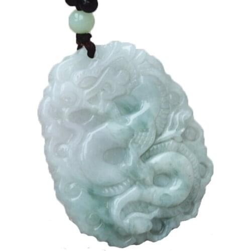 Natural Rice White Jadeite A+ Jade Pendant Carved Chinese Dragon Pendant Necklace Gift for Men Jade Stone Jewelry Free Rope