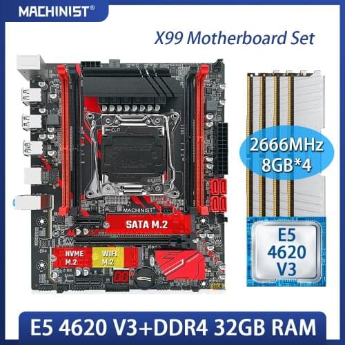 MACHINIST X99 motherboard LGA 2011-3 set kit with Intel xeon E5 4620 V3 processor DDR4 32GB(4*8GB) 2666MHz RAM memory X99-RS9