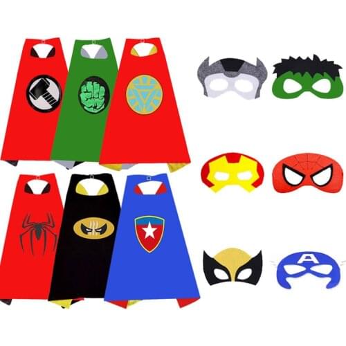 Superhero Capes with Masks Cosplay Costumes Spiderman Hulk Birthday Party Christmas Halloween Dress up Gift for Kids
