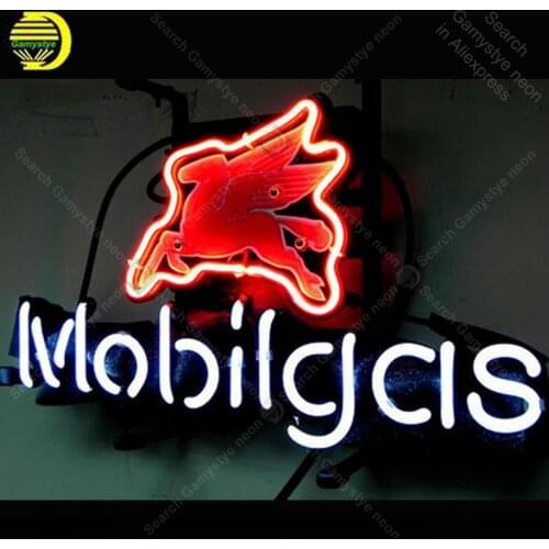 NEON SIGN For MOBI GAS OIL STATION ADVERTISE Signboard REAL GLASS BEER BAR PUB display RESTAURANT outdoor Light Signs 17*14"