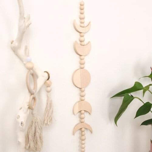 Nordic Moon Bead Tassel Pendant Boho Room Decoration Wall Hanging For Kids Room Nursery Knitted Tapestries Home Decoration