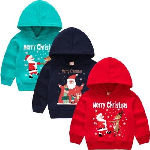 2019 New Christmas Autumn Childrens Clothing Kids Casual Tops Glove Print Hooded Sweatshirt Tops Boy Girl Cartoon Clothes