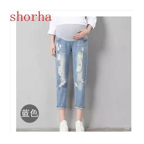 New fashion Jeans Maternity Pants For Pregnant Women Clothes Trousers Holes Belly Legging Pregnancy Clothing Overalls Ninth Pant