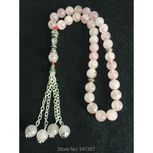 New Arrival Natural 33beads Pink Crystal Quartz Beads Stone Rosary Kehribar Tesbih Prayer beads Islamic Muslim Tasbih Allah