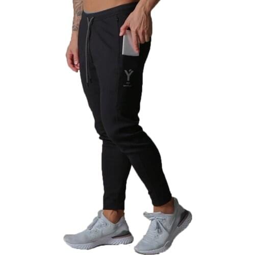 New sweatpants men cotton slim jogging pants invisible pocket mens gym fitness sports fashion zipper bodybuilding pants