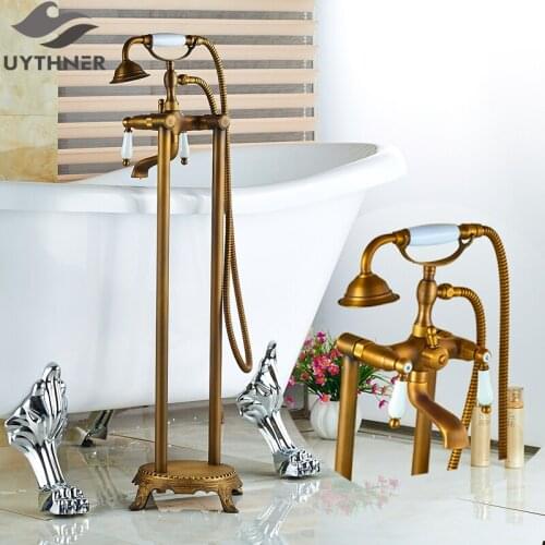 Uythner the New Antique Brass Bathtub Faucet with Ceramic Style Handles Mixer Tap
