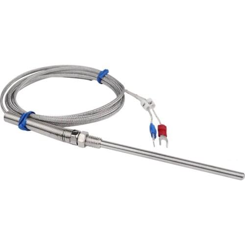 One Lot of 6 Pcs 10cm Stainless Steel Probe Temperature Controller Sensor K Type Thermocouple Tube with 2m Wire Cable