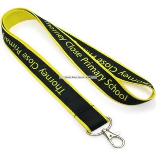 Wholesale high quality 1000pcs Custom Logo ID Card Gym holder printing double layer satin polyester black-yellow lanyards