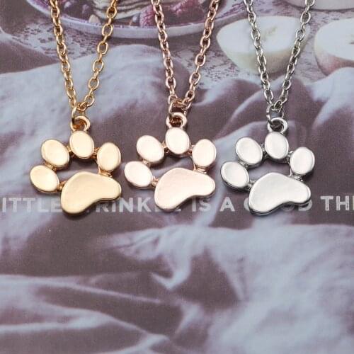 Gold Rose Gold Silver Color Cute Dog Paw Hollow Cat Paw With Heart Pendant Clavicle Chain Necklace Female Sweet Jewelry