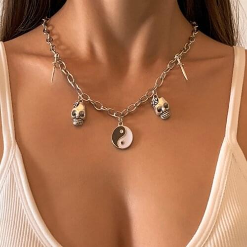 Punk Skull Sword Yinyang Pendant Necklace Set Fashion Sword Party Clavicle Chain Necklace Jewelry Accessories