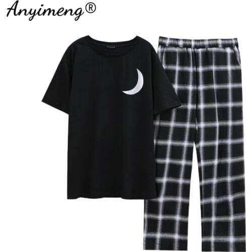 Kawaii Pijamas Women Summer Cotton Homewear Short Sleeves Long Pants Cute Girls Printing Lovely Korean Stylish Two Piece Set