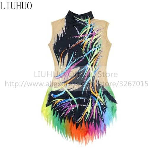 LIUHUO Figure Skating Dress Womens Girls' Ice Performance Rhythmic Gymnastics Competition Multicolor Leotard Dance Costume Kids
