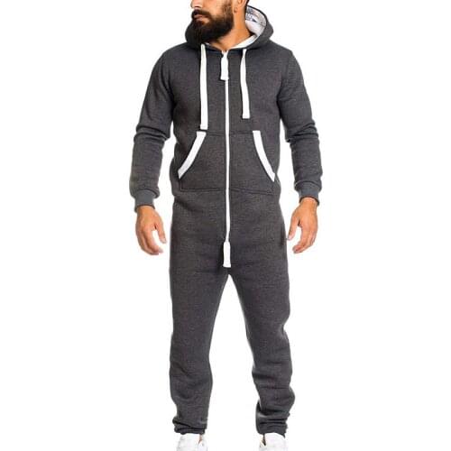 Casual mens Jumpsuits autumn mens hoodies One-piece suit hooded Sportswear male long Overalls Big pocket Bibs Pants Rompers