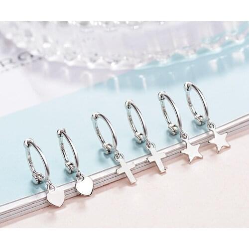 Utimtree Simple Trendy 925 sterling silver Earrings Heart Cross Drop Earrings For Women Oorbellen Brincos Jewelry