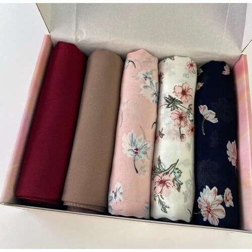 Luxury Scarf Box Printed Hijab Plain Solid Color Wrap Muslim Women Headscarf Summer Islamic Long Shawl Pashmina Foulard