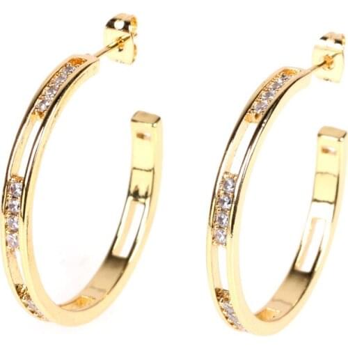 EYIKA New Fashion Shiny Crystal Zircon Hollow Hoop Earrings for Women Gold Big Round Stud Earring Female Statement Jewelry Gift