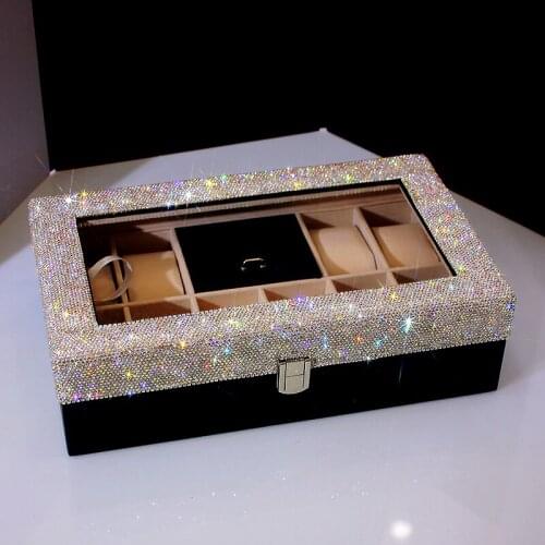 Jewelry Boxes Holder Watch Organizer Rhinestone Travel Portable Makeup Leather Earrings Ring Necklace Display Storage Case Gifts