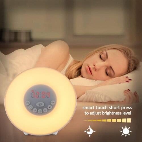 2021 Smart Wake-Up Light 7-Color Sunrise Alarm Clock Sunset Analog Light Alarm Clock Natural Sound FM Radio Bedroom Night Light