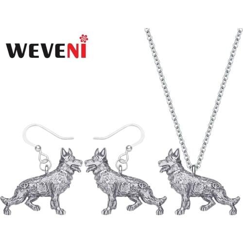 WEVENI Alloy Plated Antique Gold Germany Shepherd Dog Jewelry Sets Cute Animal Earrings Necklace Jewelry Girls Kids Trendy Gifts