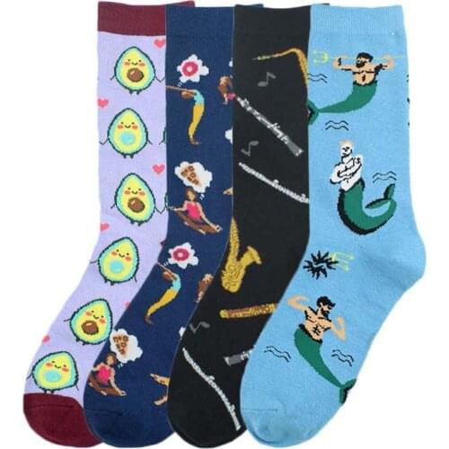 WPLOIKJD Harajuku Funny Happy Cute Cartoon Personality Women Socks Fruits Avocado Colorful Fashion Creative Calcetines Skarpetki