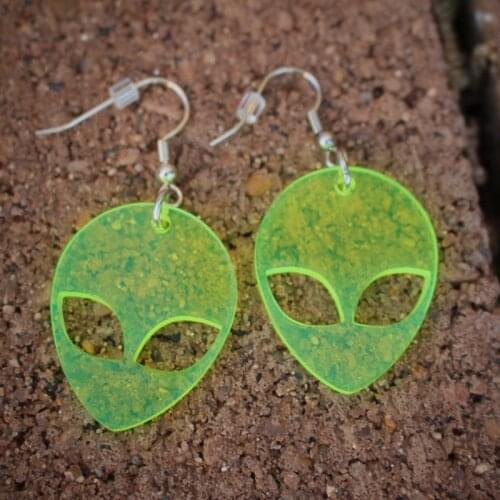 Exaggerated Transparent Fluorescent Green Alien Acrylic Earrings for Women Hollow Out Dangle Earrings Night Club Party Jewelry