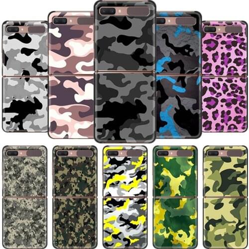 Black Hard Phone Case For Samsung Galaxy Z Flip Cover For ZFlip 5G Luxury Back Capa Thin Fundas Bag Camouflage Pattern Camo