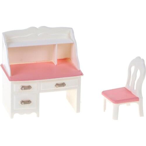 1set 1/12 Dollhouse Miniature Dressing Table Model Desk Chair Furniture for Bedroom Dolls Make-up Toys