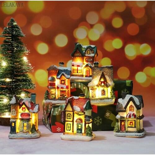 1 pc Christmas LED Resin House Night Light Micro Landscape Luminous House Small Ornaments Gifts For Kids Christmas Bedroom Decor