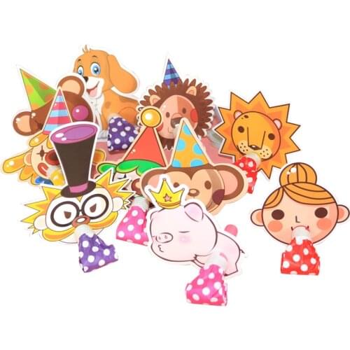 100Pcs Party Colorful Birthday Noisemakers Cartoon Animals Clown Blower Birthday Blow Horns Party Horns Party Whistles Blowouts