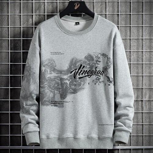 2021 Brand New Black Grey Crewneck Sweatshirts Men Streetwear Fashion Printed Pullover Hoodies Oversized Tops Plus Size 8XL