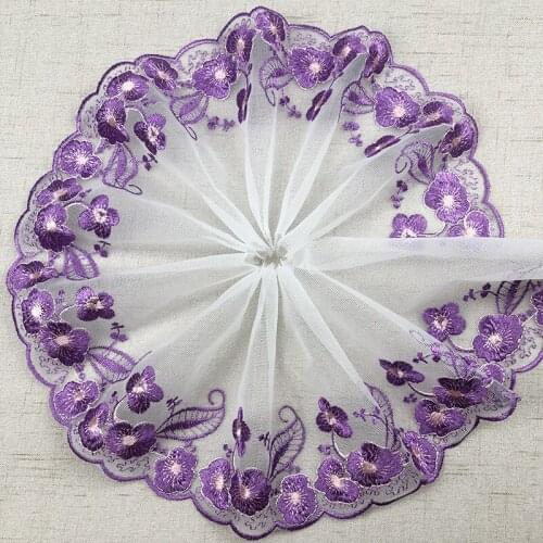 30Yards Exquisite Cloth Material Sewing Soft Curtain Decoration Purple Lace Trim Fabric Floral DIY Embroidery Craft 13.5cm Wide