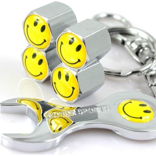 4Pcs Cute Smile Dust-proof Air Car Wheels Valves Caps 1pc Wrench for BMW X1 X3 X5 1series 3series 5series 7series ///M Series