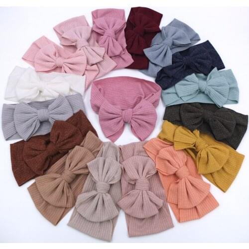 4 PCS Cotton Ribbed Headbands Newborn Toddler Baby Girls Turban Headband Hairband Hair Bow Accessories Baby Show Gifts