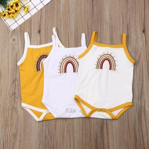 Infant Baby Girl Kid Sleeveless Bodysuit Rompers Outfit Summer Cotton Clothes Rainbow Sling Jumpsuit Rompers Outfit