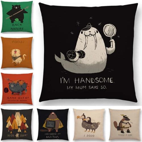 Magical Animals Sofa Throw Pillow Case Fantasy Adventure Fairy Tales Bear Walrus Wild Boar Bird Dog Cushion Cover