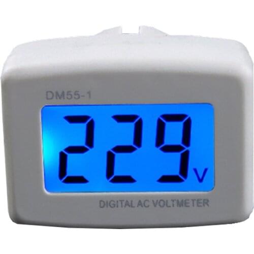 DM55-1 AC 110V 220V Household LCD Digital Voltmeter Voltage Monitor AC Panel Meter Euro Eu Plug 80-300V Blue Backlight