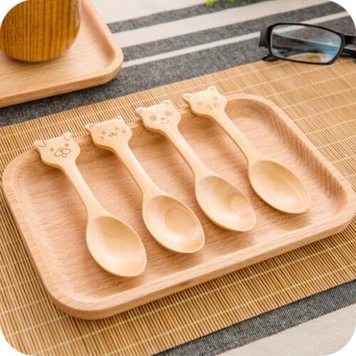 Cute Cartoon Animals wooden spoons Natural Wooden Small Spoons Mini Tools kids gift kitchen Tableware Tool LX8211