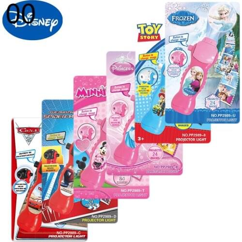 Disney Spider-Man Frozen Minnie Princess Projector Toys Flashlight 24 Patterns Sleeping History Toy Early Education Model