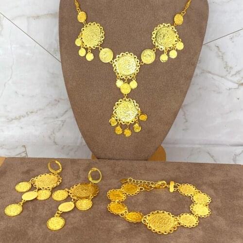 Dubái-juegos de joyas para mujer,pendientes africanos de fiesta nupcial,anillo etíope de oro de 24K,regalos de boda,Collares