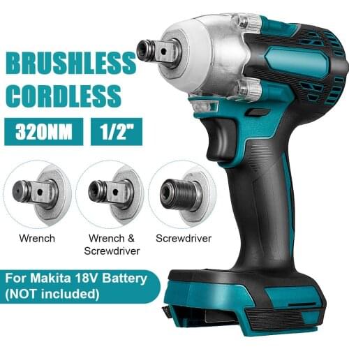 Drillpro 2 In 1 18V Brushless Cordless Electric Impact Wrench Torque 1/2" Electric Screwdriver 1/2 inch for Makita 18V Battery