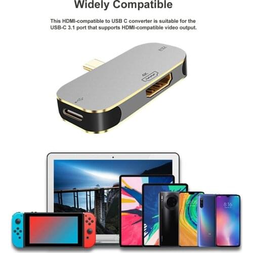 Type C To HDMI-Compatible And Usb 2.0 Cable Adapter Male To Female 4K Support 3-in-1 Converter For SwitchOLED Accessories